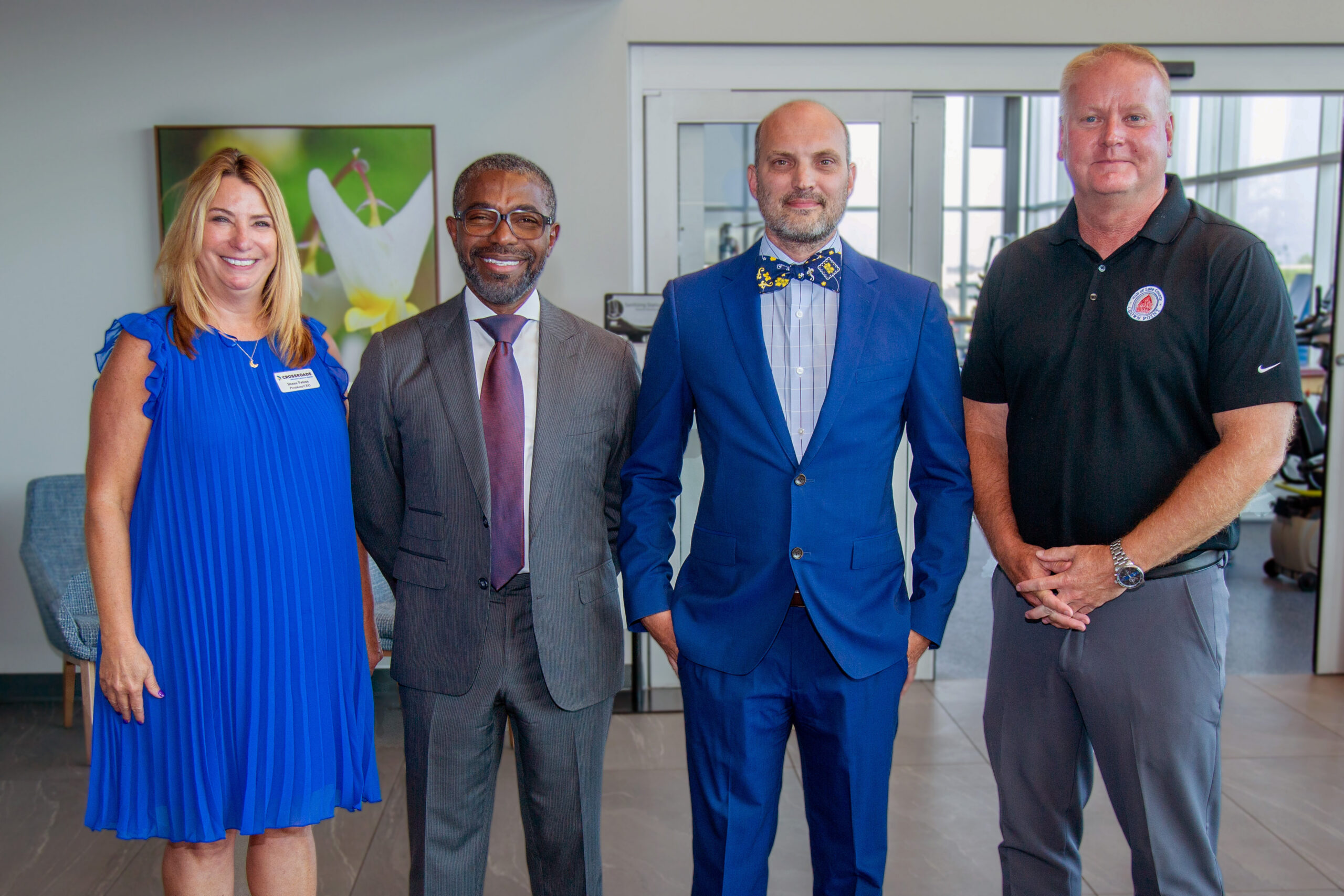 Deanna Patena, Crossroads Chamber president & CEO, Crown Point's Mayor, Pete Land, Dr. Dwight Tyndall, Dr. Aaron Anderson, LBJI president